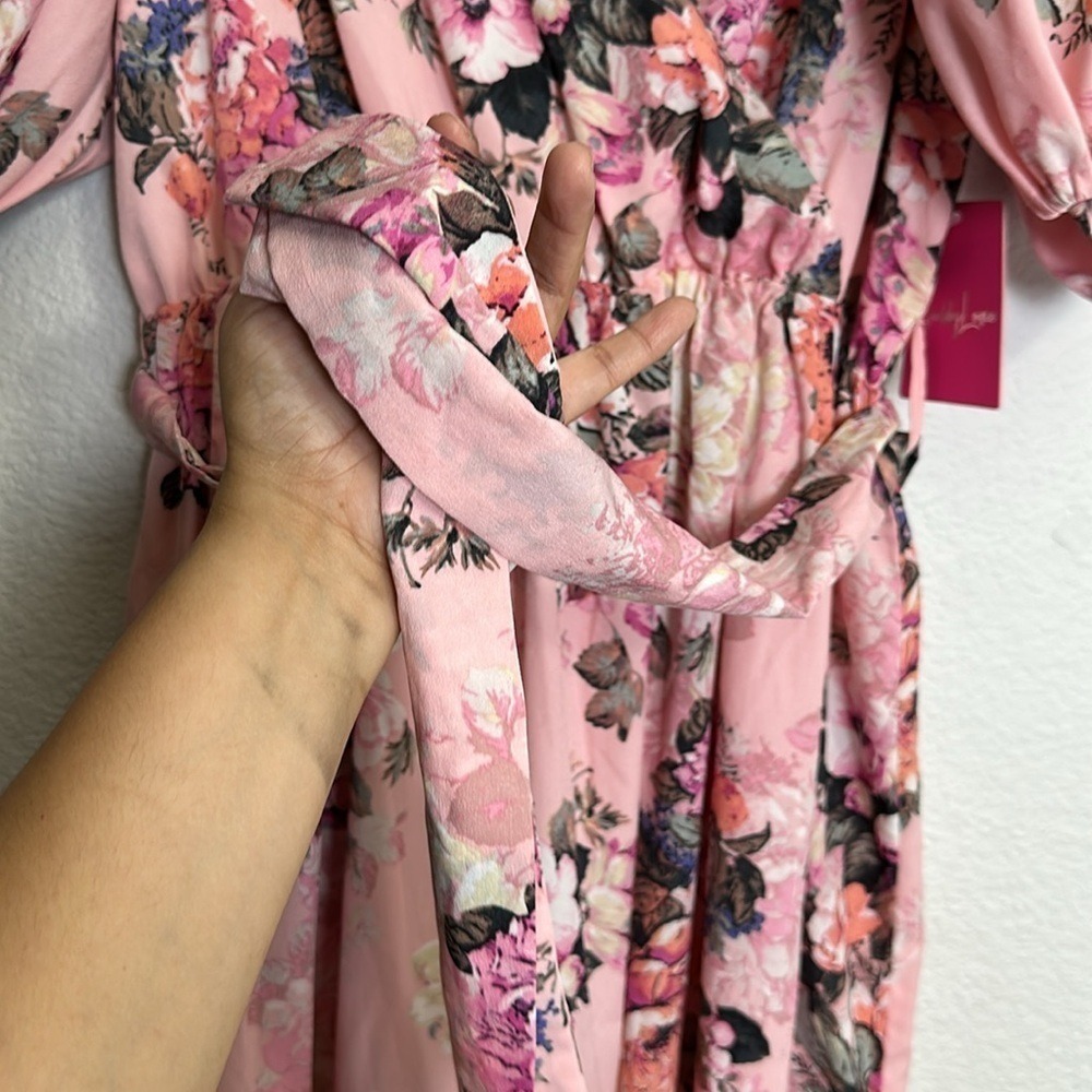 Buddy Love Cottagecore Puff Sleeve Pink Floral Maxi Long Dress Size Small NWT - Picture 9 of 12
